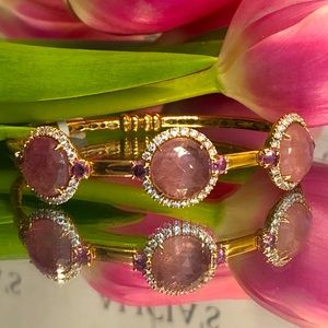 Pink Sapphire and Diamond Bangle Bracelet in 18k Rose Gold